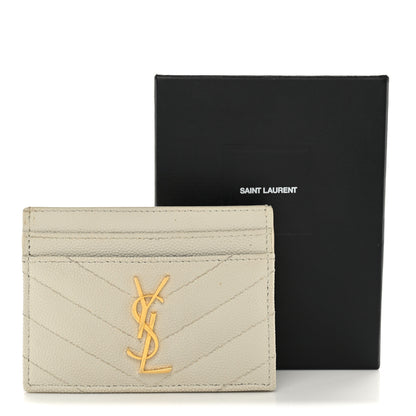 Saint Laurent Grain De Poudre Matelasse Chevron Monogram Credit Card Case Crema Soft 8 of 8