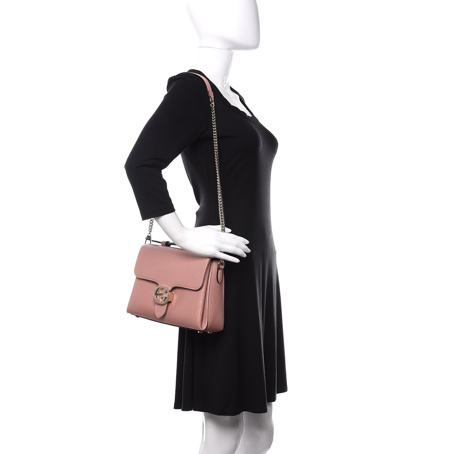 Gucci Dollar Calfskin Interlocking G Top Handle Shoulder Bag Soft Pink 2 of 10