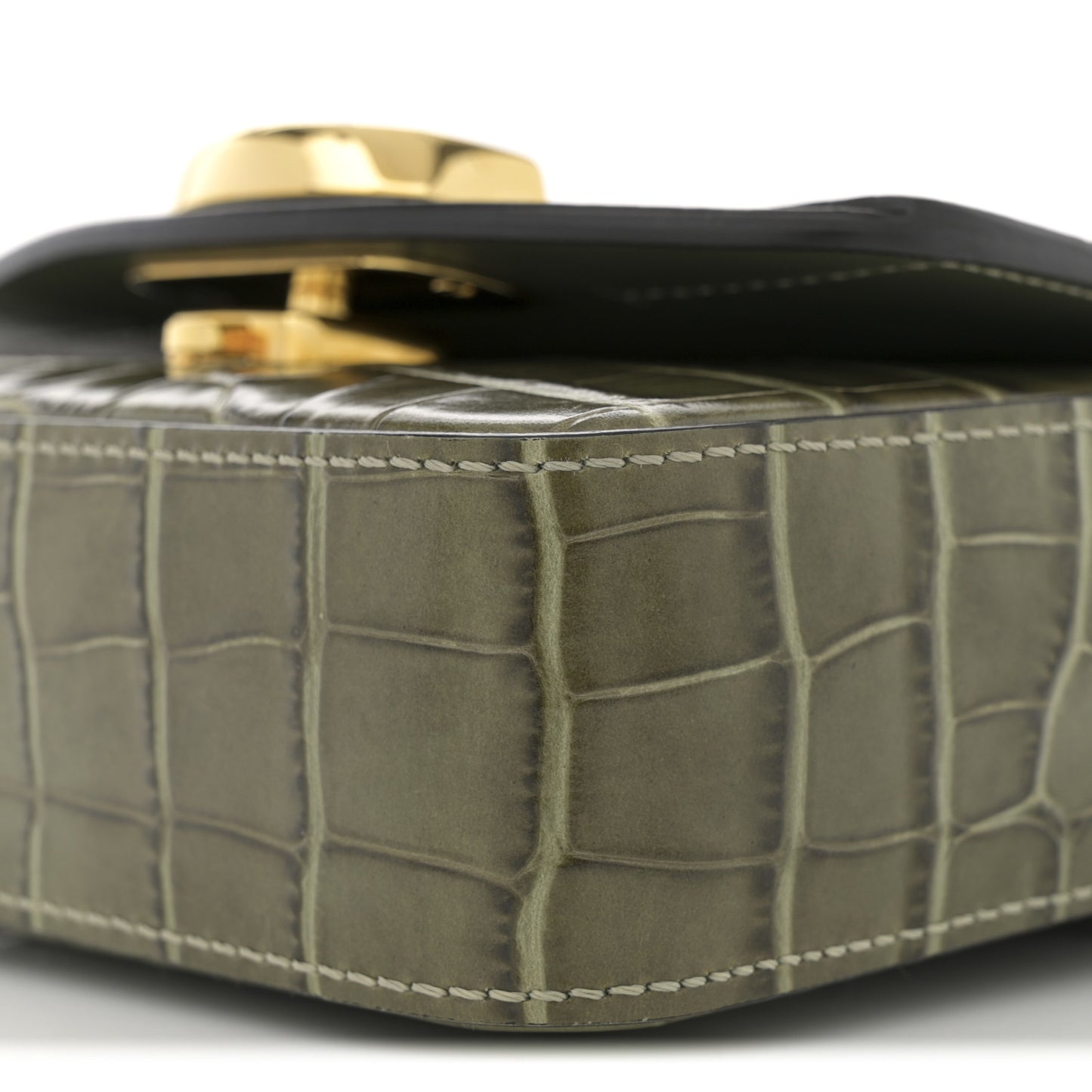 Calfskin Crocodile Embossed Mini C Double Carry Misty Forest