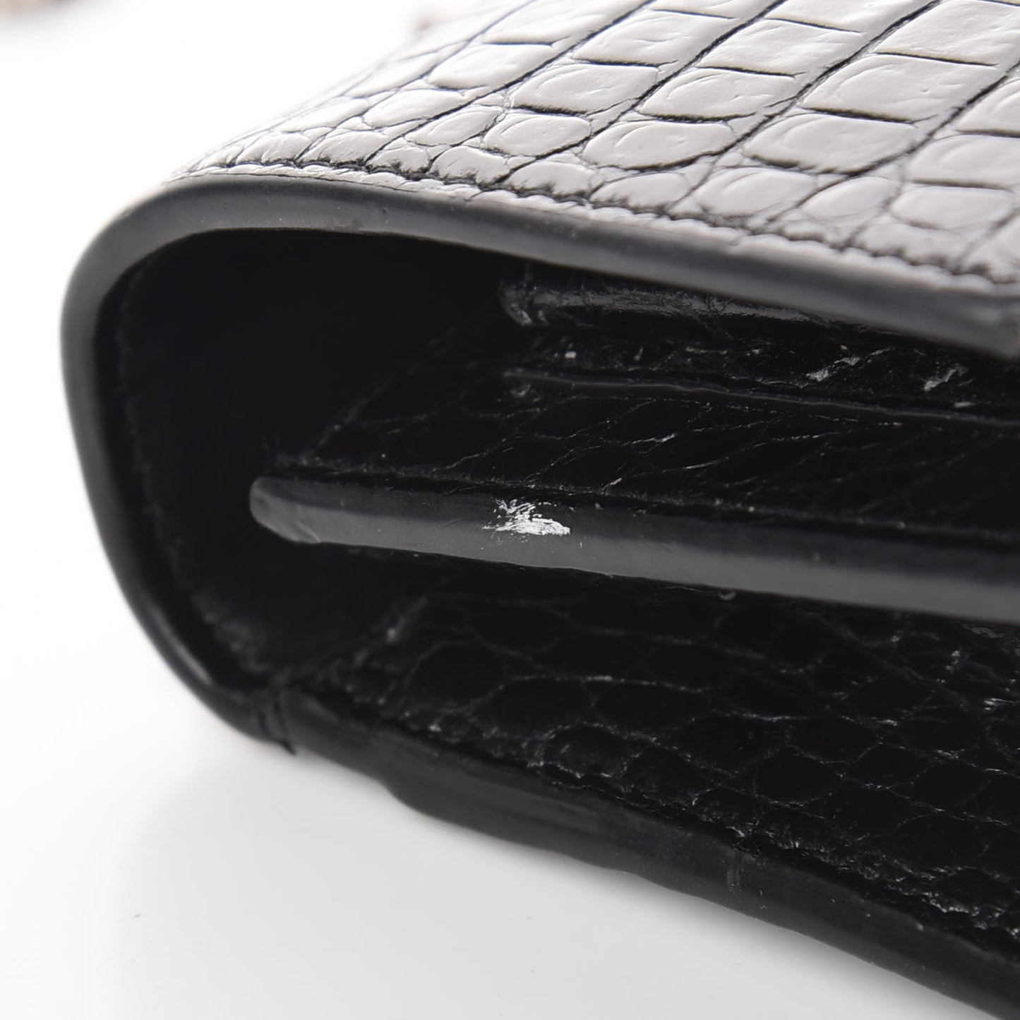 Calfskin Crocodile Embossed Monogram Sunset Chain Wallet Black