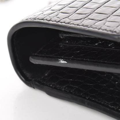 Saint Laurent Calfskin Crocodile Embossed Monogram Sunset Chain Wallet Black 12 of 12
