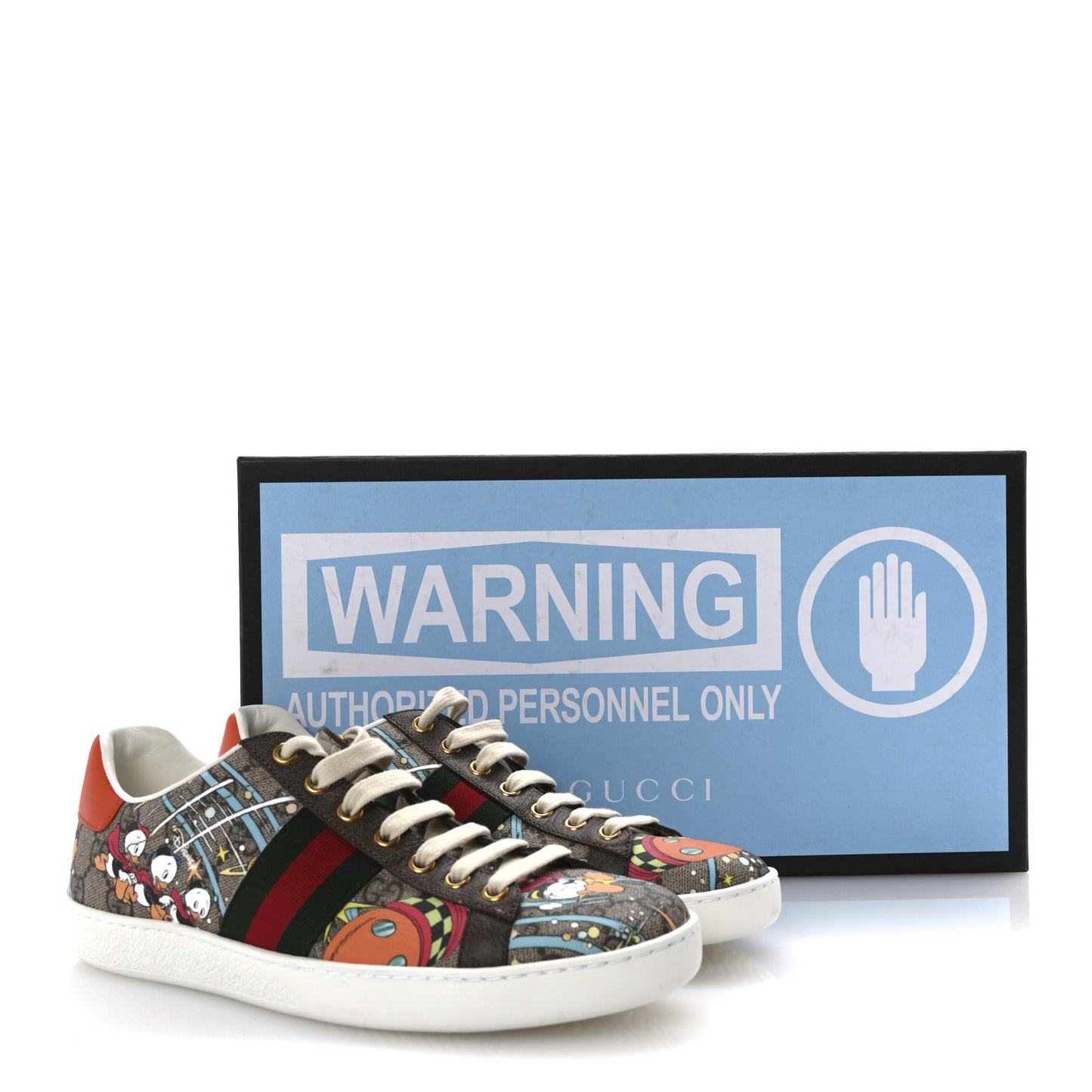 X DISNEY GG Supreme Monogram Web Donald Duck Womens Ace Sneakers 39 Beige New Acero Orange