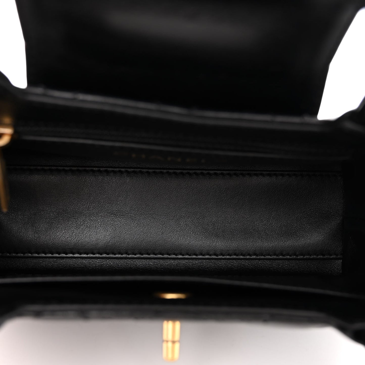 Shiny Aged Calfskin Quilted Nano Kelly Shopper Black