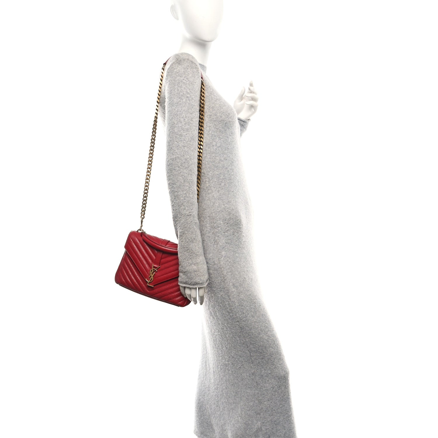 Saint Laurent Sheepskin Matelasse Chevron Monogram Medium College Bag Rouge 2 of 13