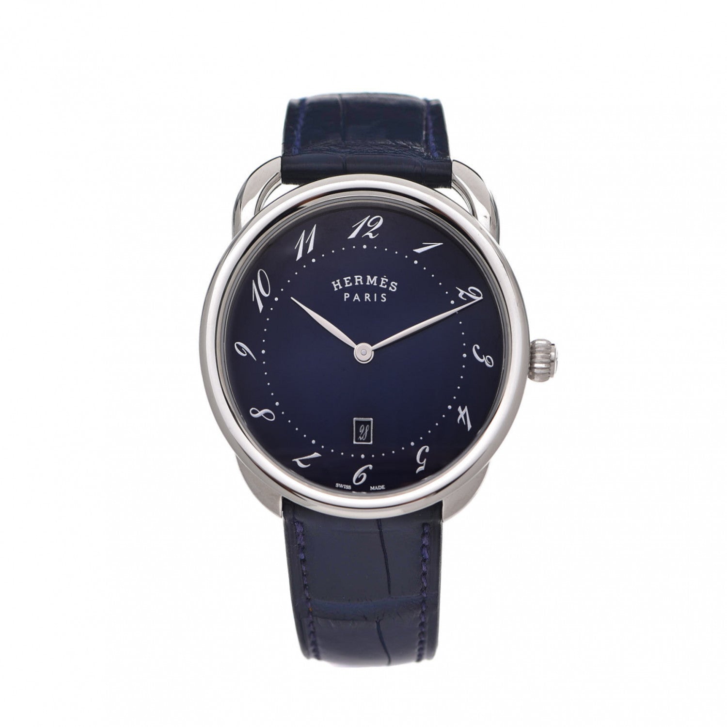 Hermes Stainless Steel Alligator 40mm Arceau Quartz Watch Bleu Abysse 1 of 5