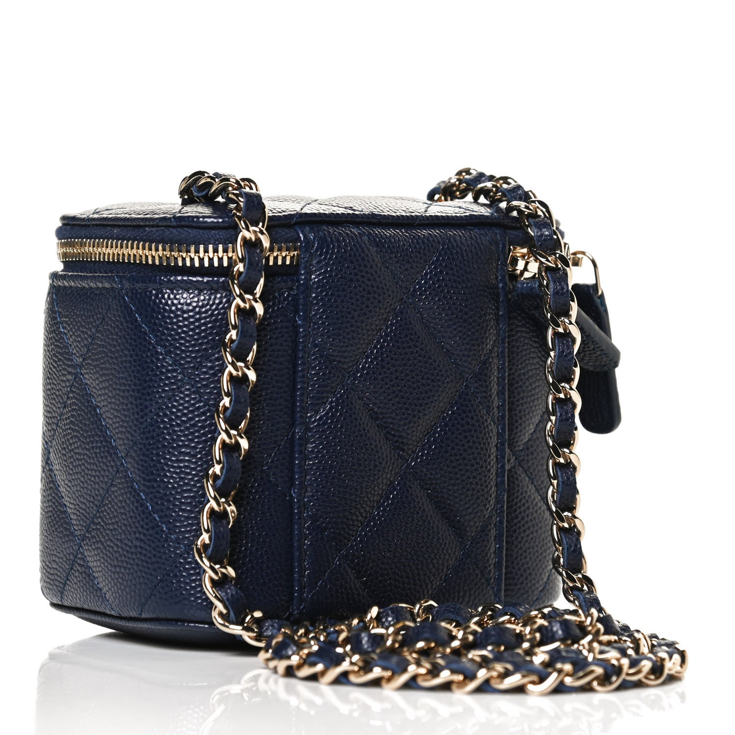 Chanel Caviar Quilted Mini Vanity Case With Chain Navy Blue 3 of 13
