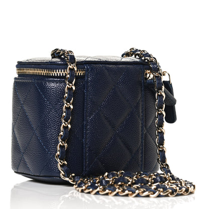 Chanel Caviar Quilted Mini Vanity Case With Chain Navy Blue 3 of 13