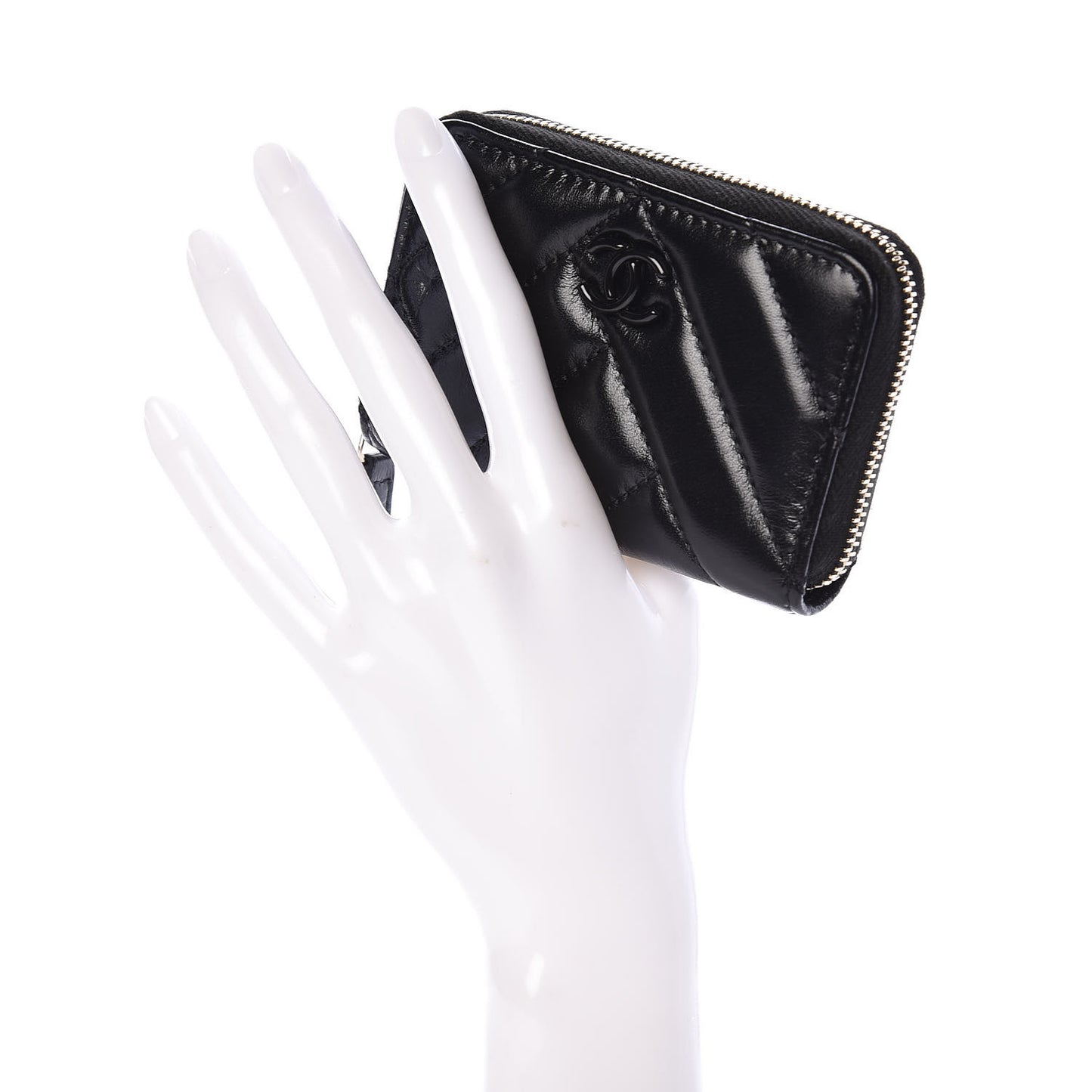 Shiny Lambskin Chevron Quilted Coin Purse So Black