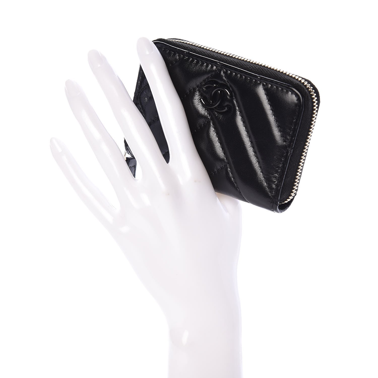 Chanel Shiny Lambskin Chevron Quilted Coin Purse So Black 2 of 8
