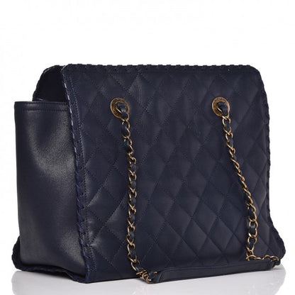 Chanel Iridescent Calfskin Quilted Happy Stitch Shopping Tote Navy Blue 3 of 9