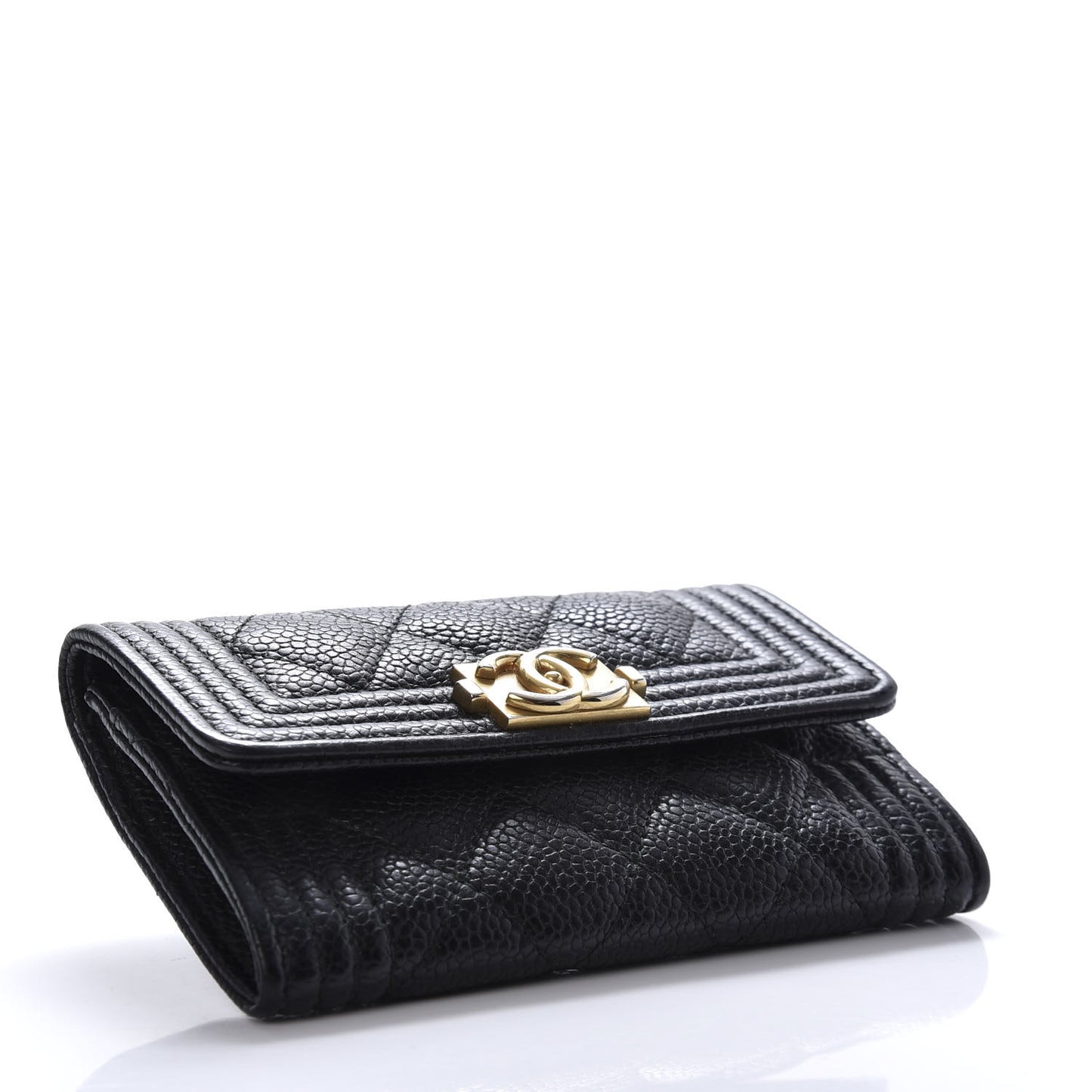 Caviar Quilted Boy Flap Card Holder Black