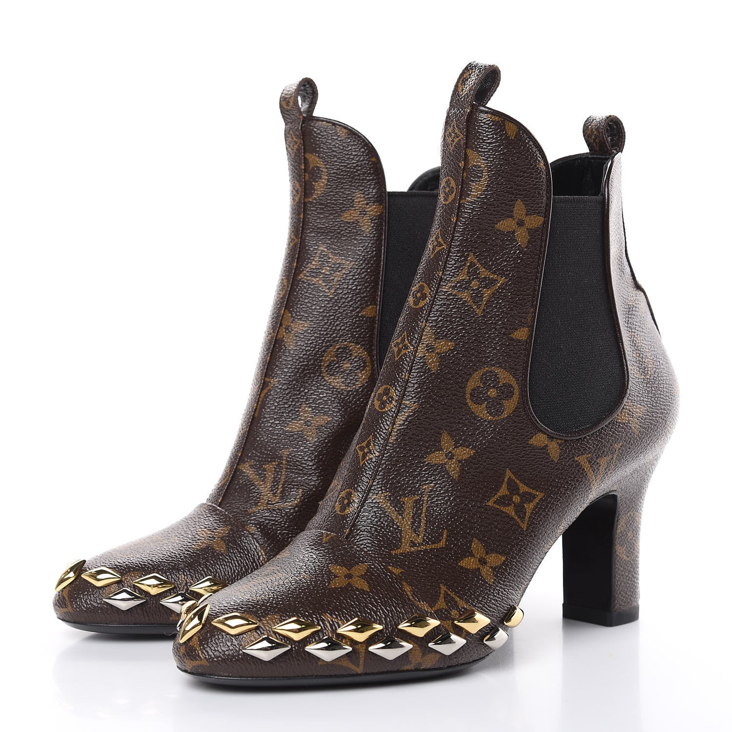 Louis Vuitton Monogram Gold Rush Studded Uniformes Cap Toe Chelsea 75mm Ankle Boots 37 3 of 9