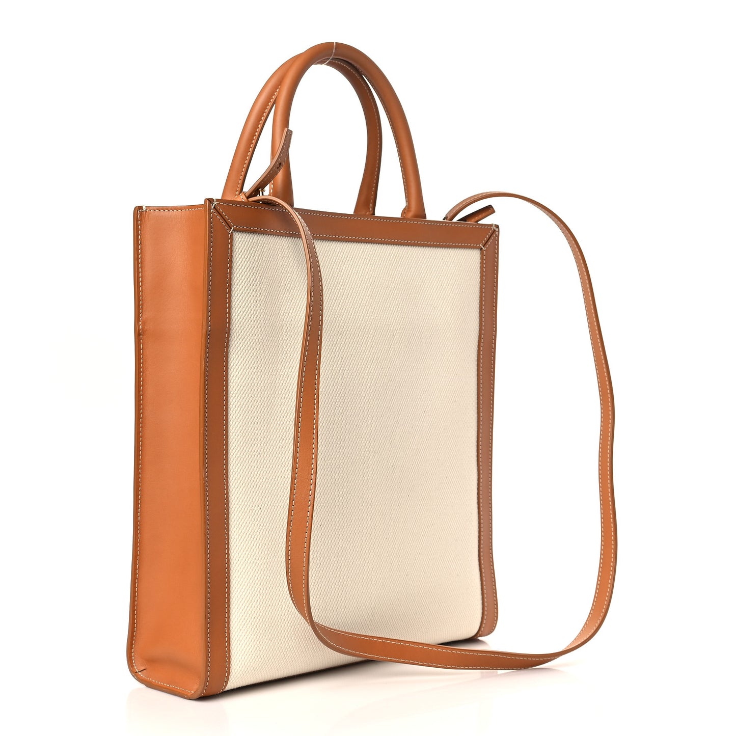 Canvas Calfskin Logo Print Small Vertical Cabas Natural Tan