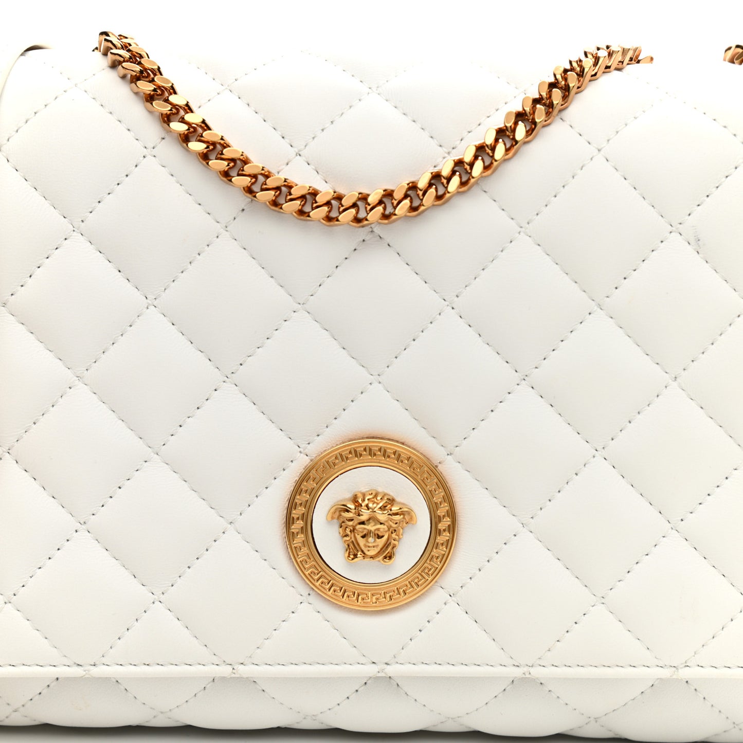 Nappa Quilted Medusa Chain Crossbody White