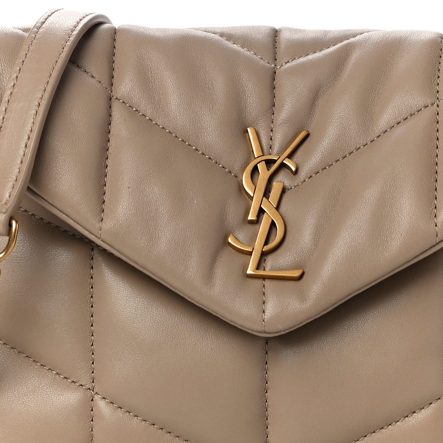 Saint Laurent Lambskin Quilted Toy Loulou Puffer Monogram Chain Satchel Dark Beige 8 of 11