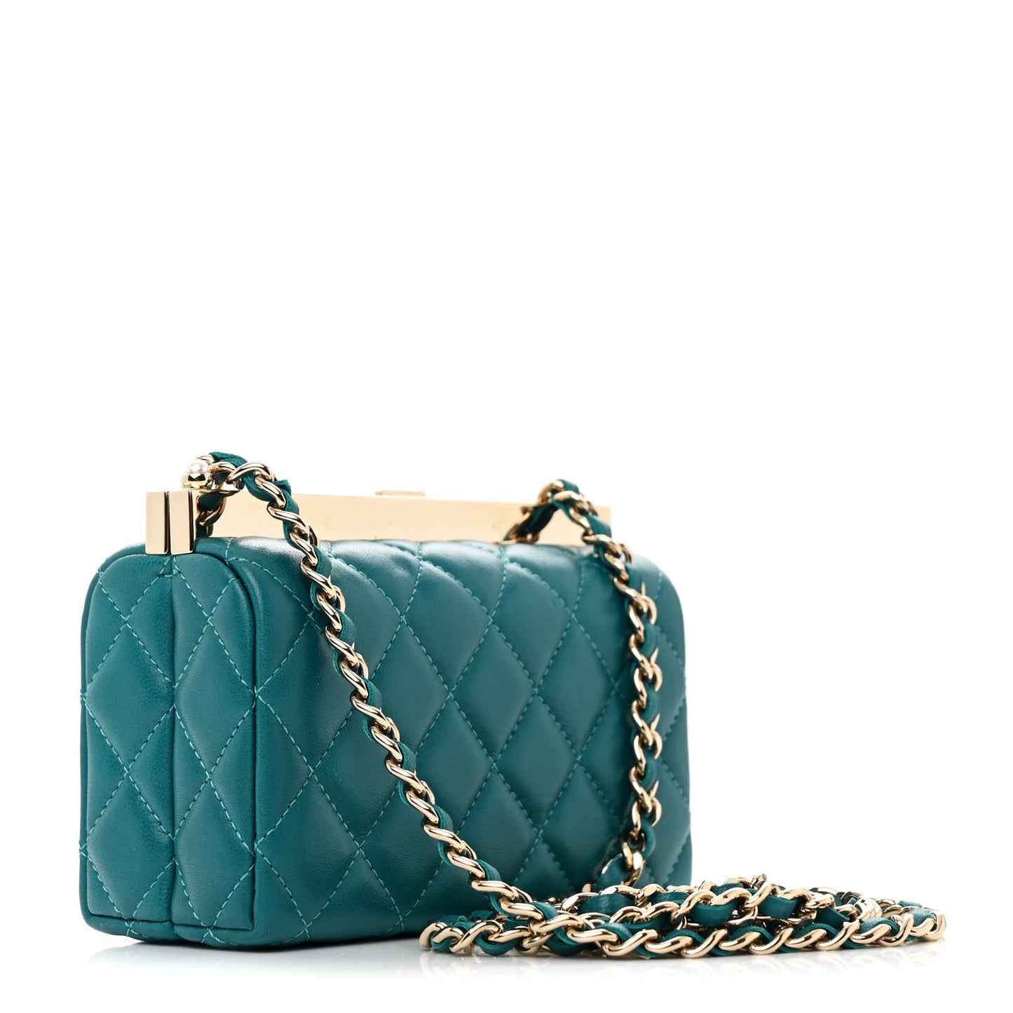 Lambskin Quilted Pearl CC Vanity Case Turquoise