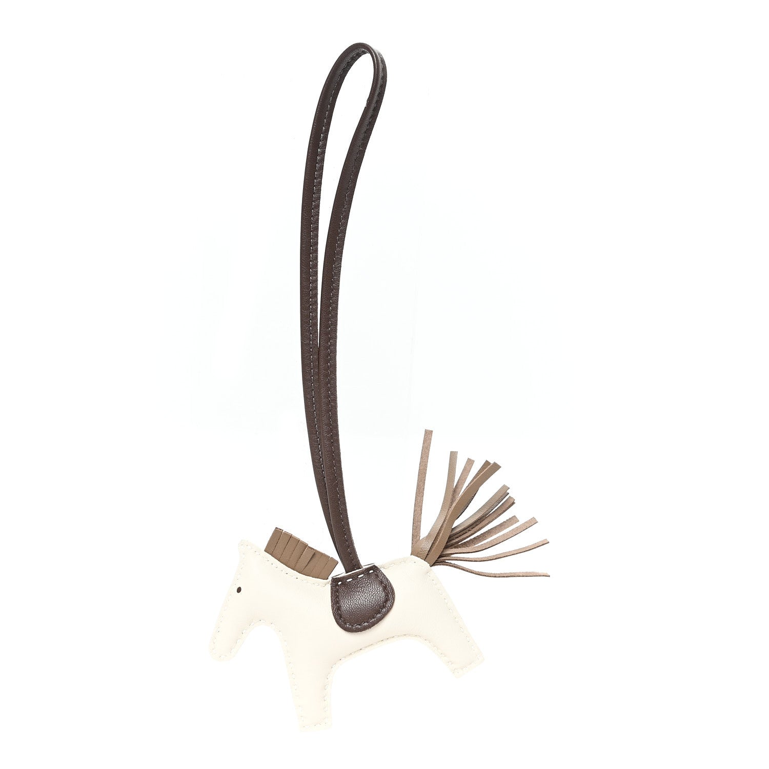 Hermes Milo Lambskin Grigri Rodeo Horse Bag Charm PM Craie Etoupe Chocolate 1 of 4