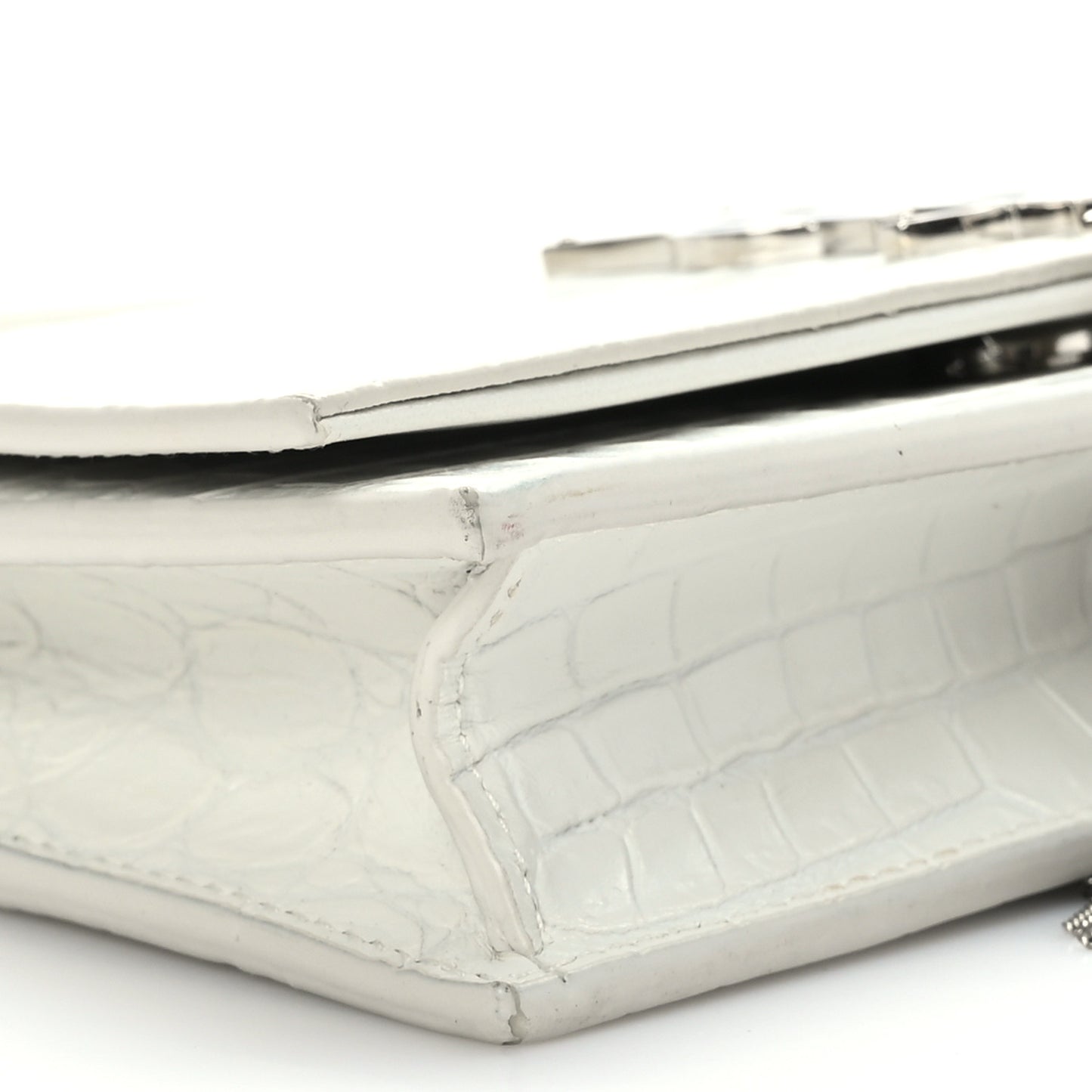 Calfskin Crocodile Embossed Kate Monogram Tassel Chain Wallet Crema Soft