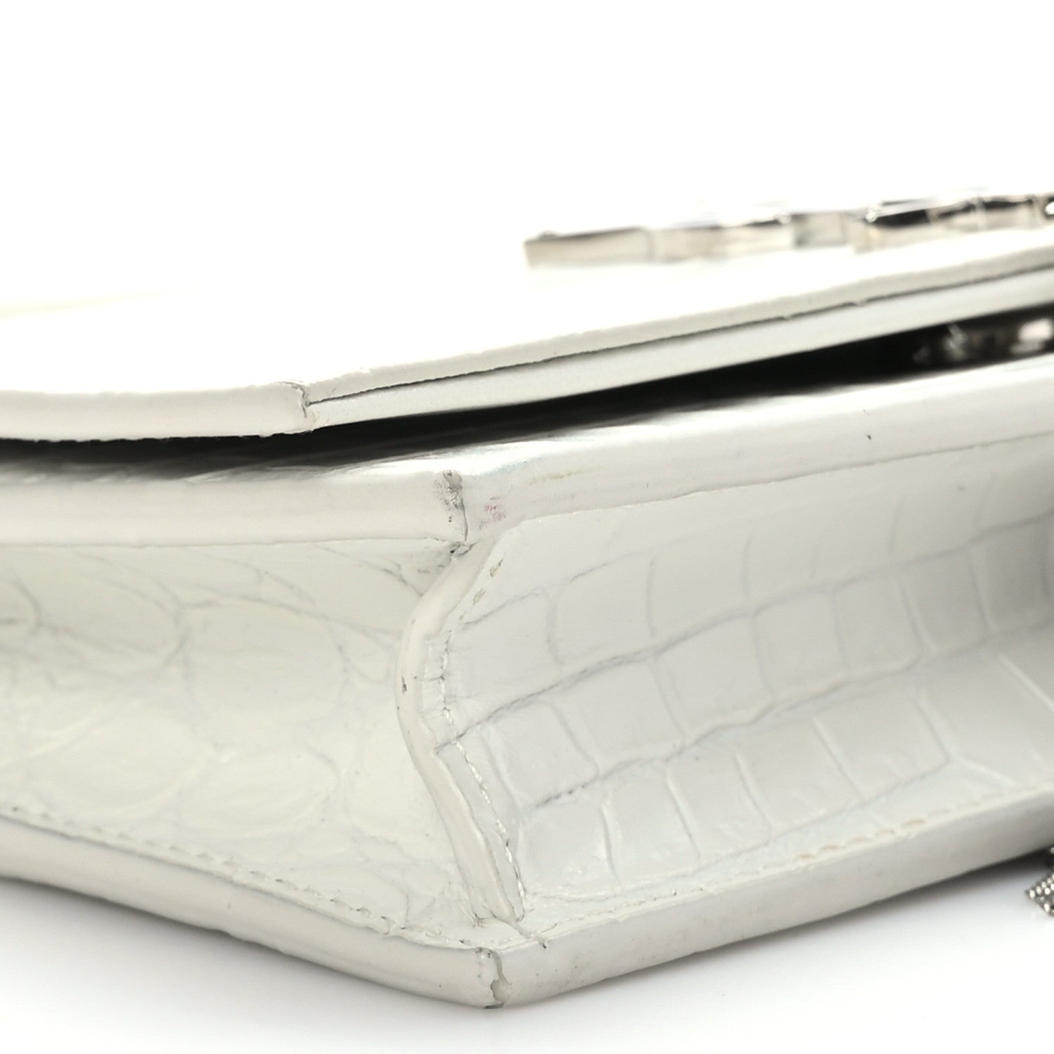 Saint Laurent Calfskin Crocodile Embossed Kate Monogram Tassel Chain Wallet Crema Soft 7 of 8