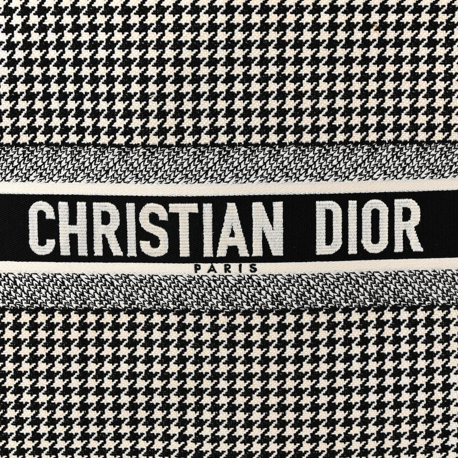 Christian Dior Canvas Houndstooth Embroidered Large Book Tote Black White 8 of 12