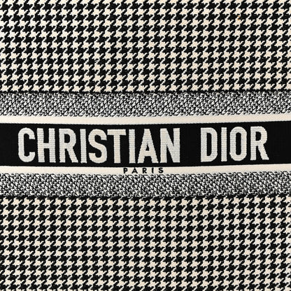 Christian Dior Canvas Houndstooth Embroidered Large Book Tote Black White 8 of 12