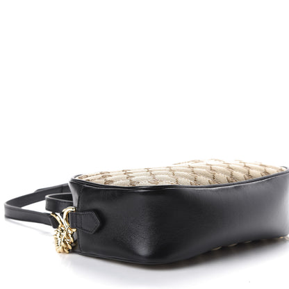 Gucci Monogram Matelasse Diagonal Small GG Marmont Chain Shoulder Bag Beige Black 5 of 9
