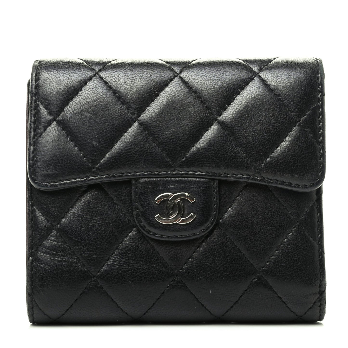 Lambskin Quilted Compact Flap Wallet Black