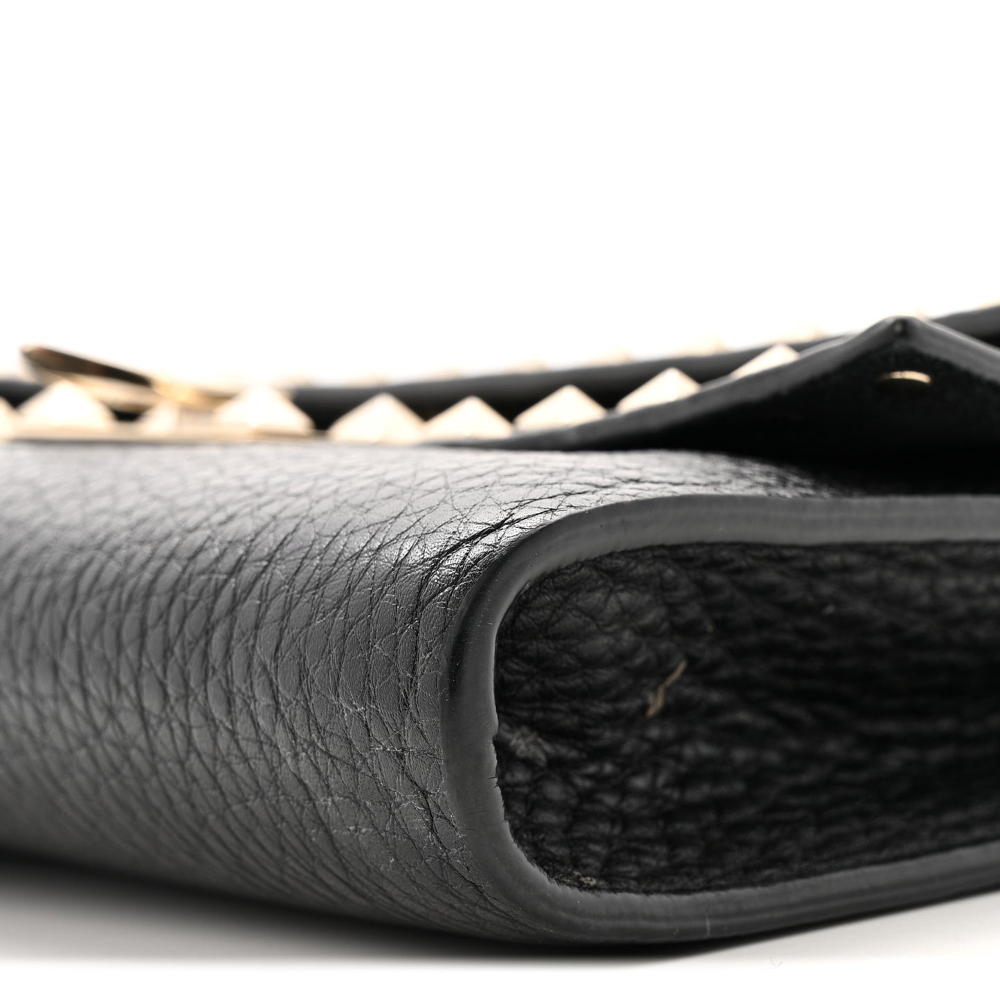 Grainy Calfskin Rockstud Double Flap Crossbody Bag Black