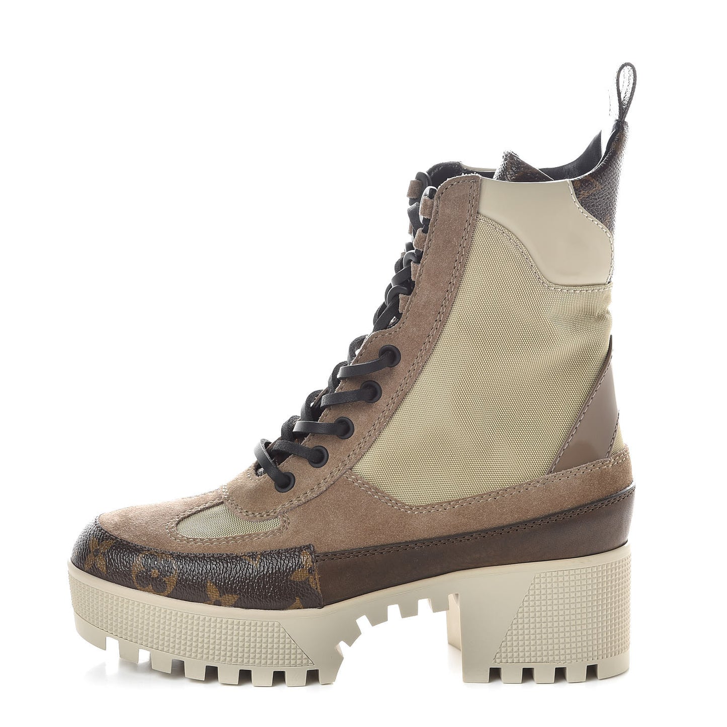 Suede Calfskin Monogram Laureate Platform Desert Boots 35 Beige