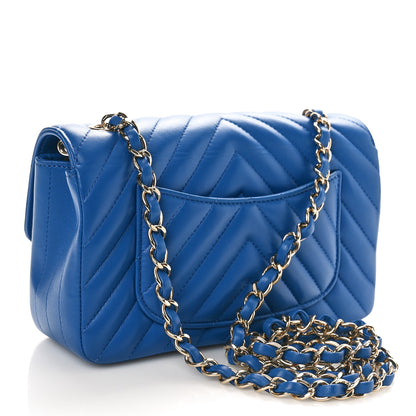 Chanel Lambskin Chevron Quilted Mini Rectangular Flap Blue 2 of 10