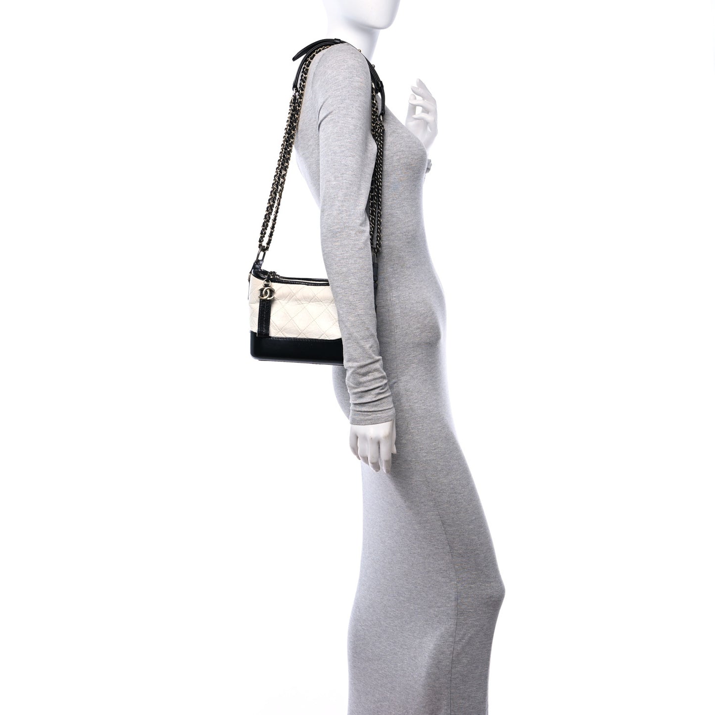 Aged Calfskin Quilted Small Gabrielle Hobo Black White