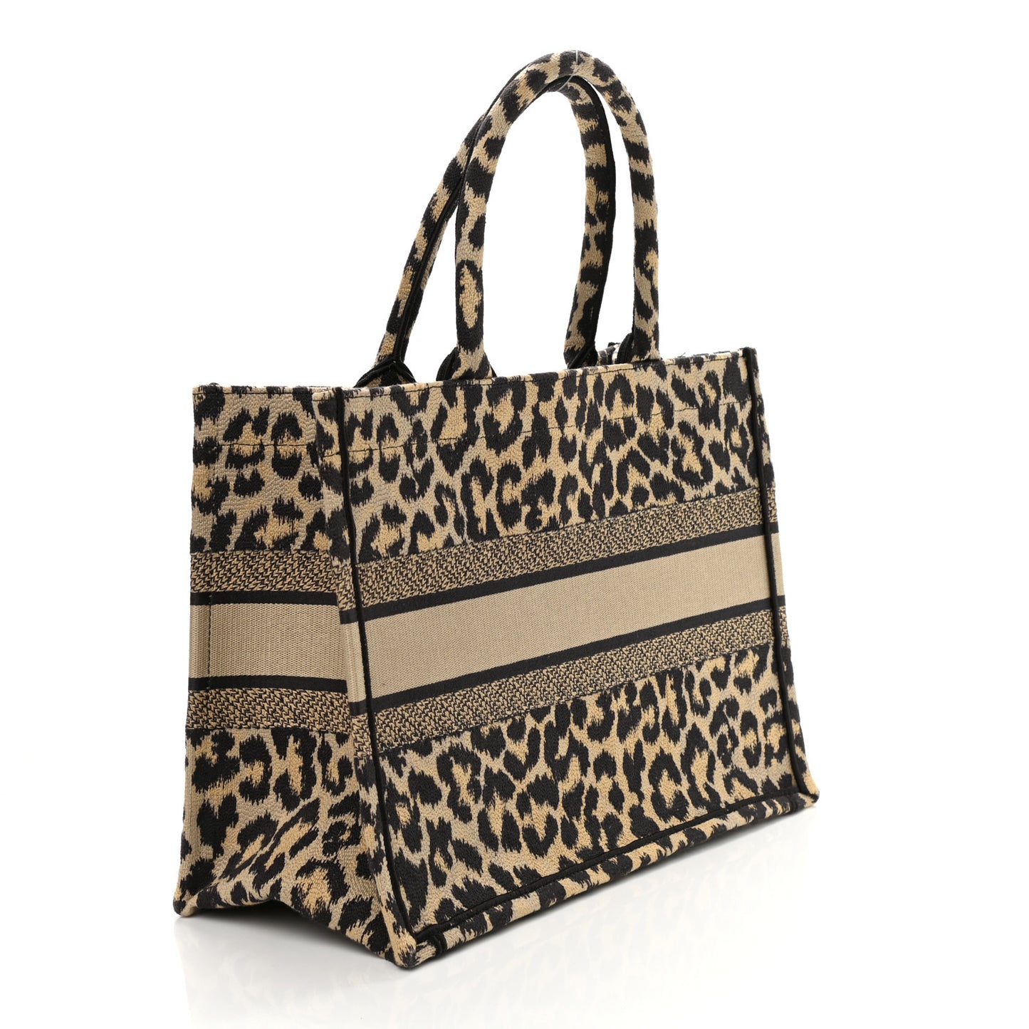 Canvas Mizza Embroidered Medium Leopard Book Tote Beige