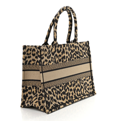 Christian Dior Canvas Mizza Embroidered Medium Leopard Book Tote Beige 3 of 12