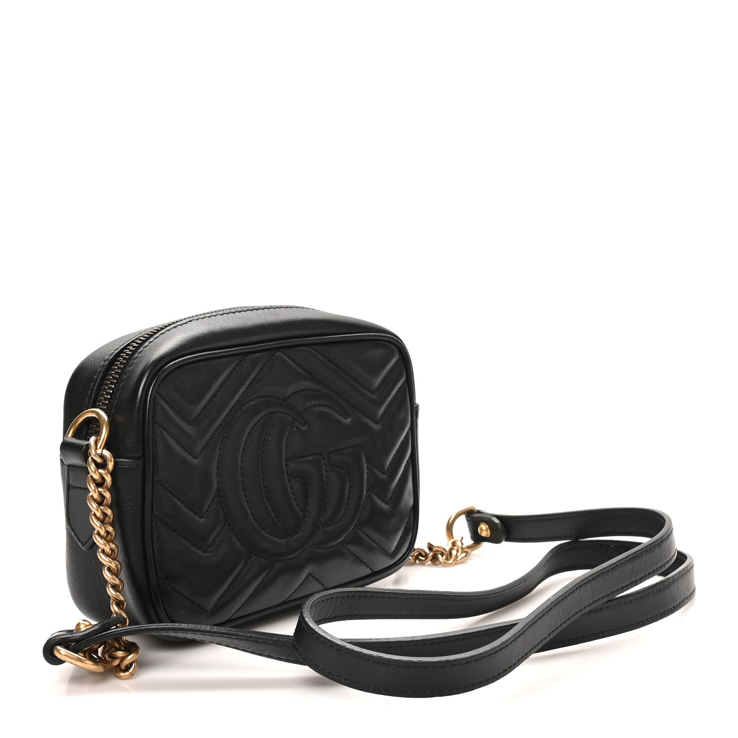 Gucci Calfskin Matelasse Mini GG Marmont Chain Shoulder Bag Black 3 of 10