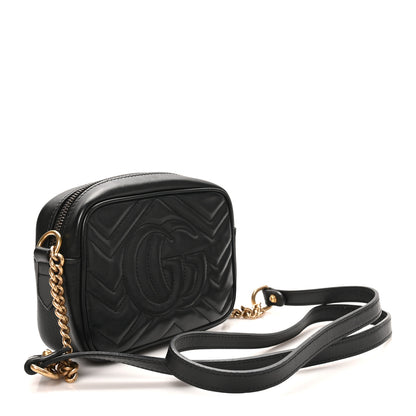 Gucci Calfskin Matelasse Mini GG Marmont Chain Shoulder Bag Black 3 of 10
