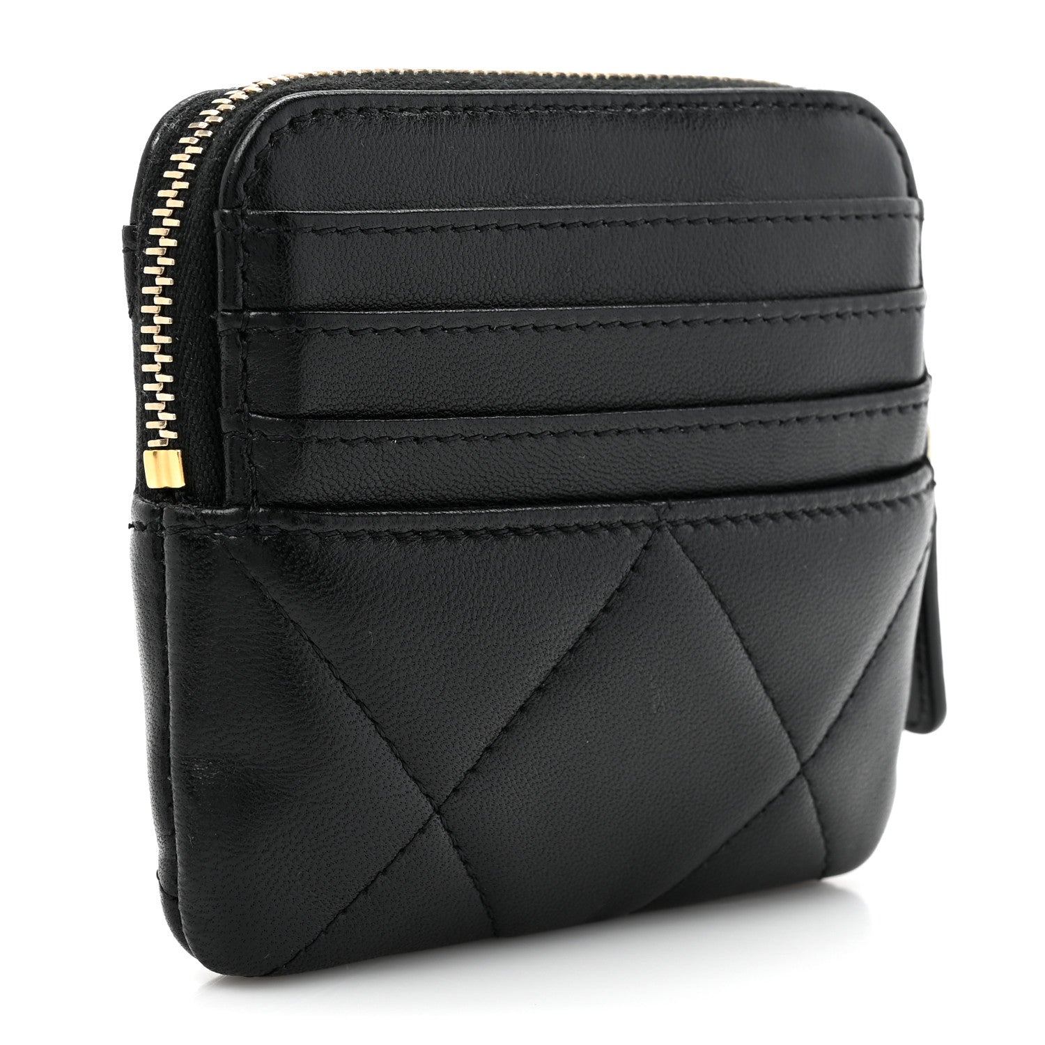 Chanel Lambskin Quilted Chanel 19 Zip Card Holder Wallet Black 3 of 8