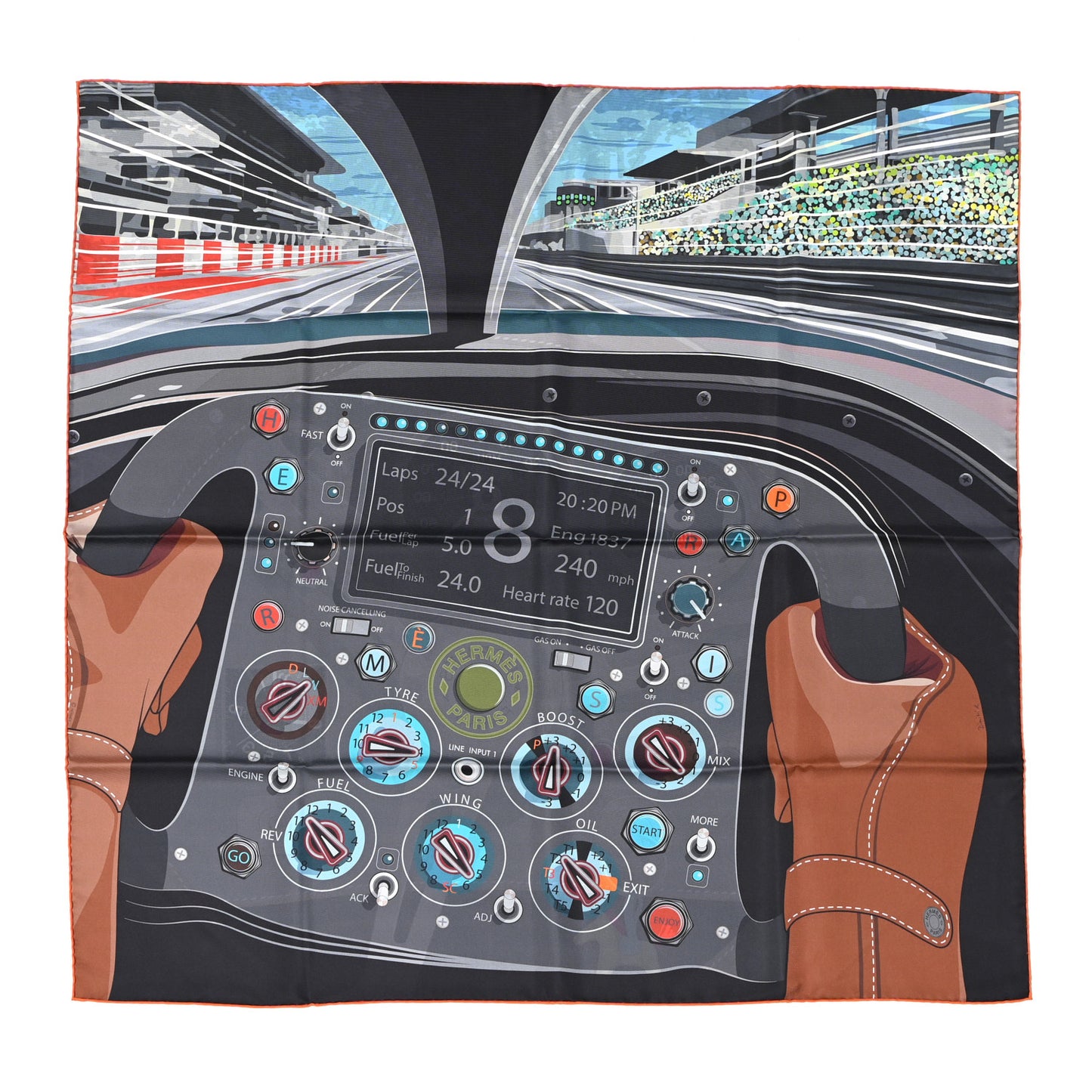Silk Double Face Formula One Scarf 90 Vert De Gris Marine