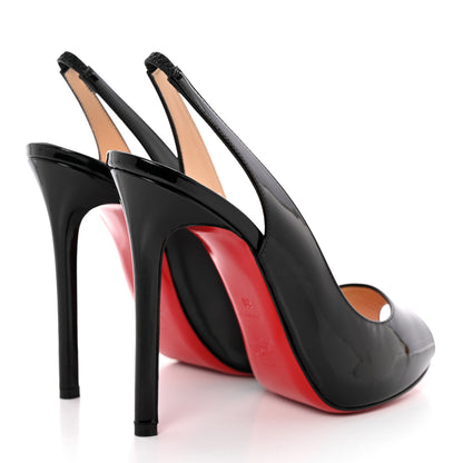 Christian Louboutin Patent Flo Sling 120 Pumps 38 Black Rouge Lipstick 4 of 13