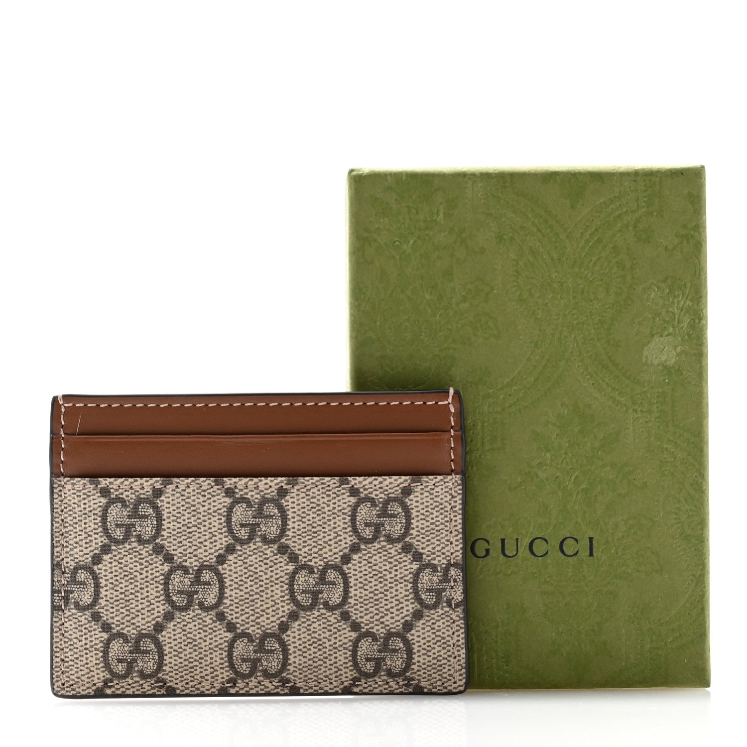 Gucci GG Supreme Monogram Calfskin Card Holder Beige Ebony Cuir 7 of 7