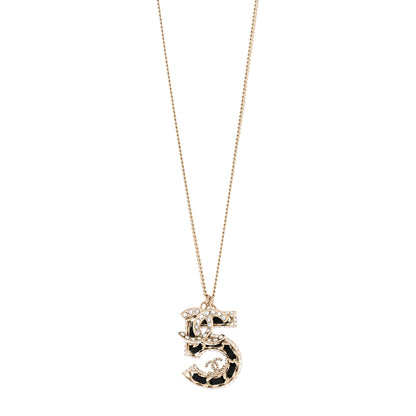 Chanel Lambskin Crystal CC Number 5 Pendant Necklace Gold Black 1 of 6