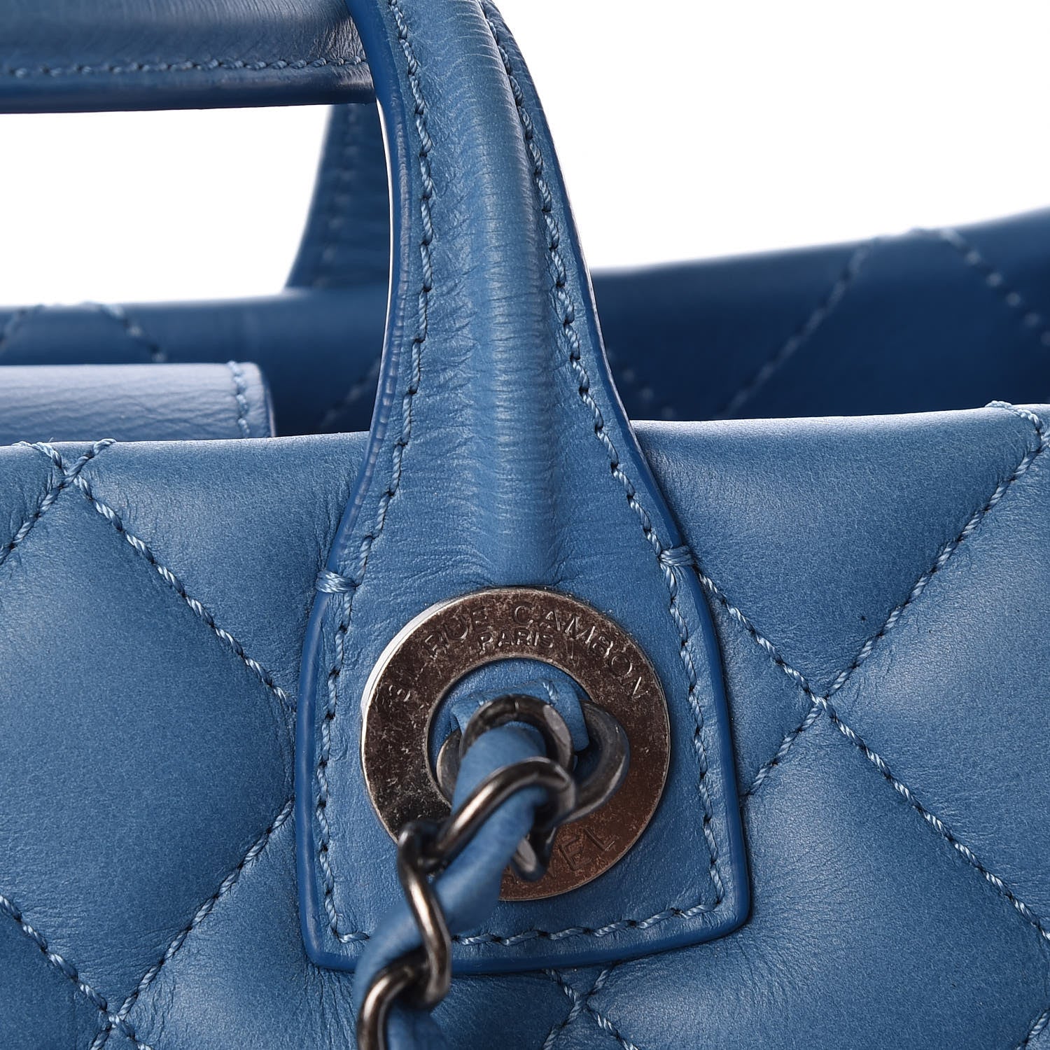 Chanel Calfskin Quilted Small Easy Shopping Tote Blue 11 of 11