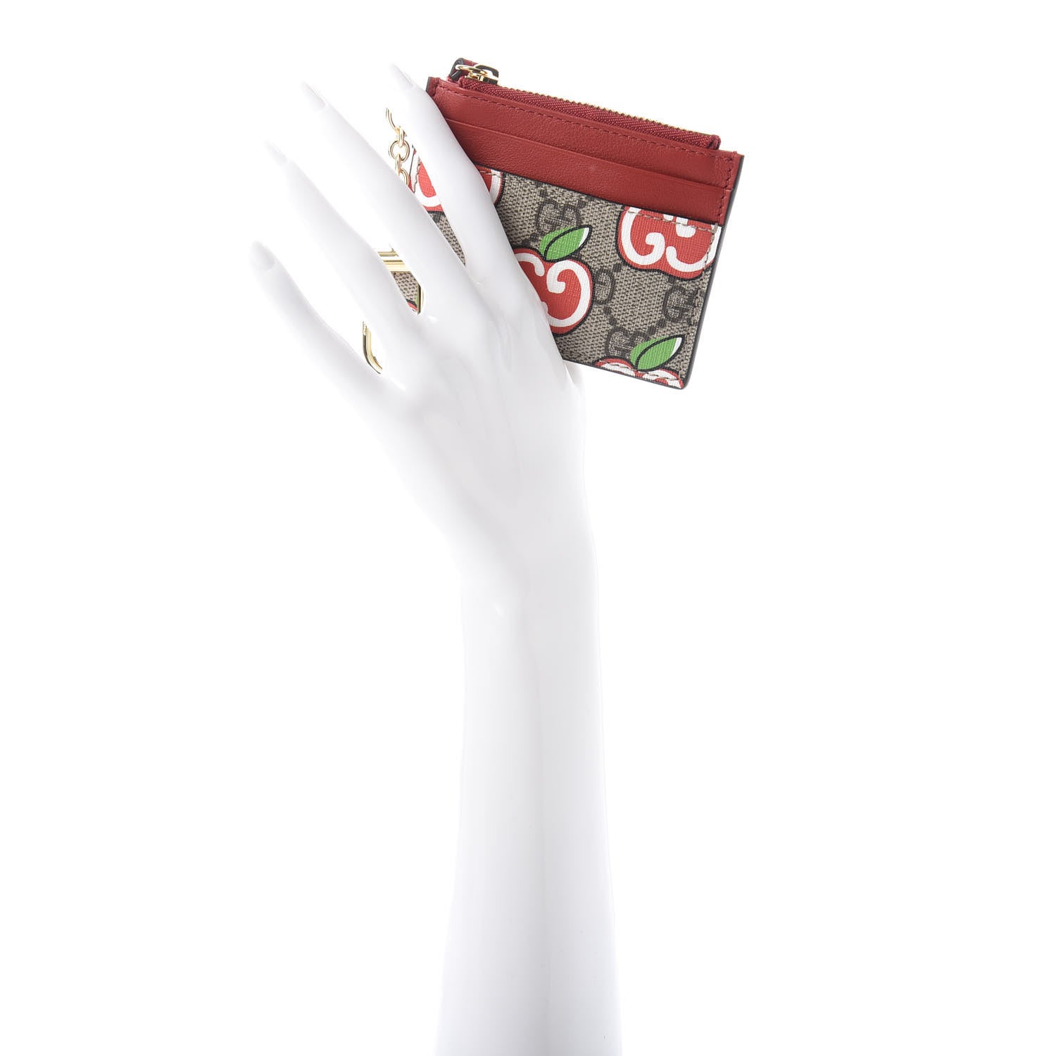 Gucci GG Supreme Monogram Apple Key Coin Case Card Holder Beige Multicolor Lobster Red 2 of 7