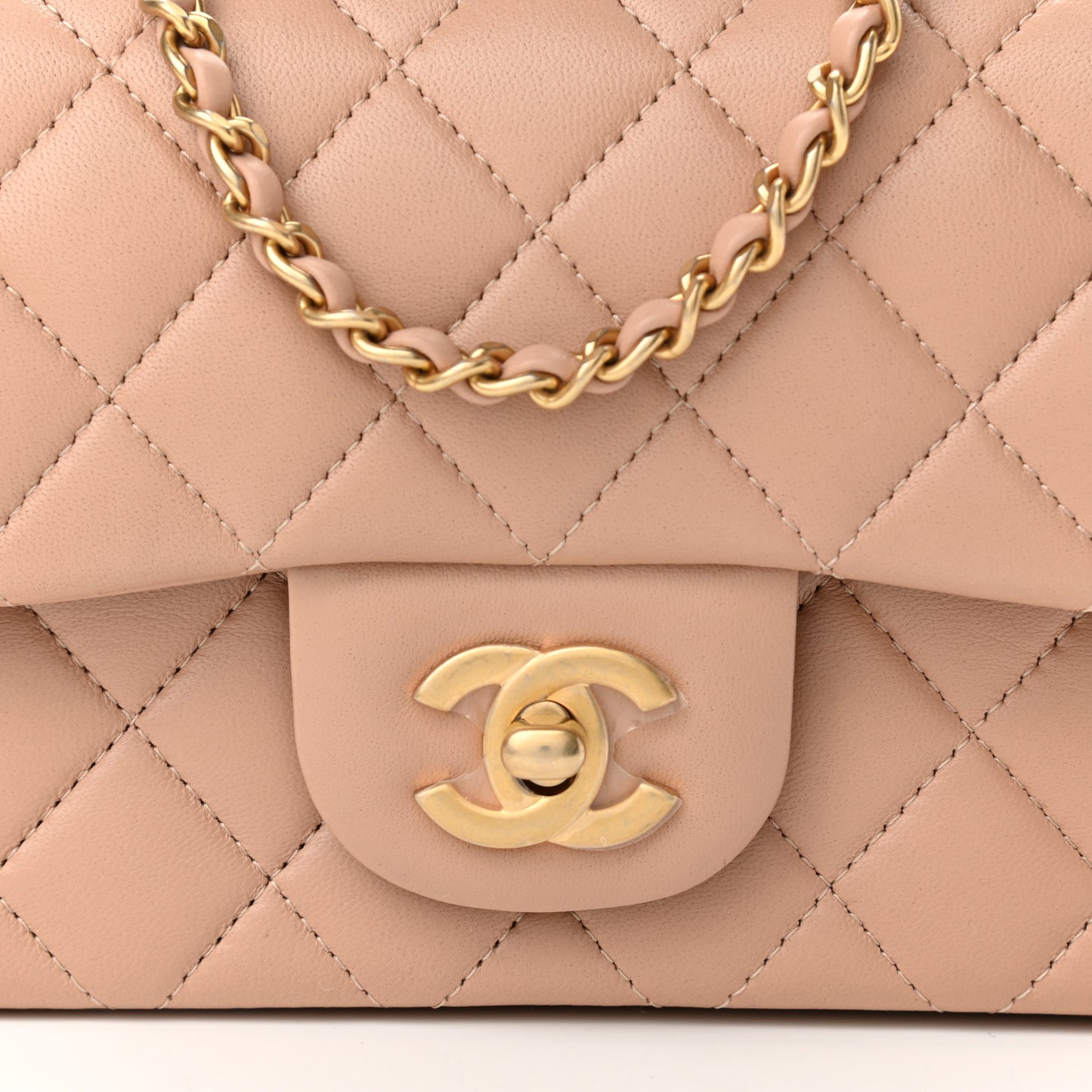 Lambskin Quilted Mini Top Handle Rectangular Flap Beige