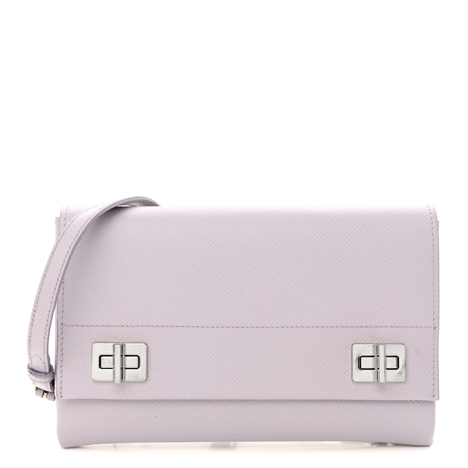 Prada Saffiano Cuir Twist Lock Chain Flap Crossbody Bag Glicine 1 of 16