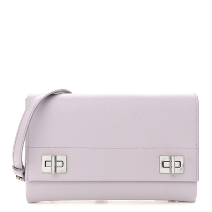 Prada Saffiano Cuir Twist Lock Chain Flap Crossbody Bag Glicine 1 of 16