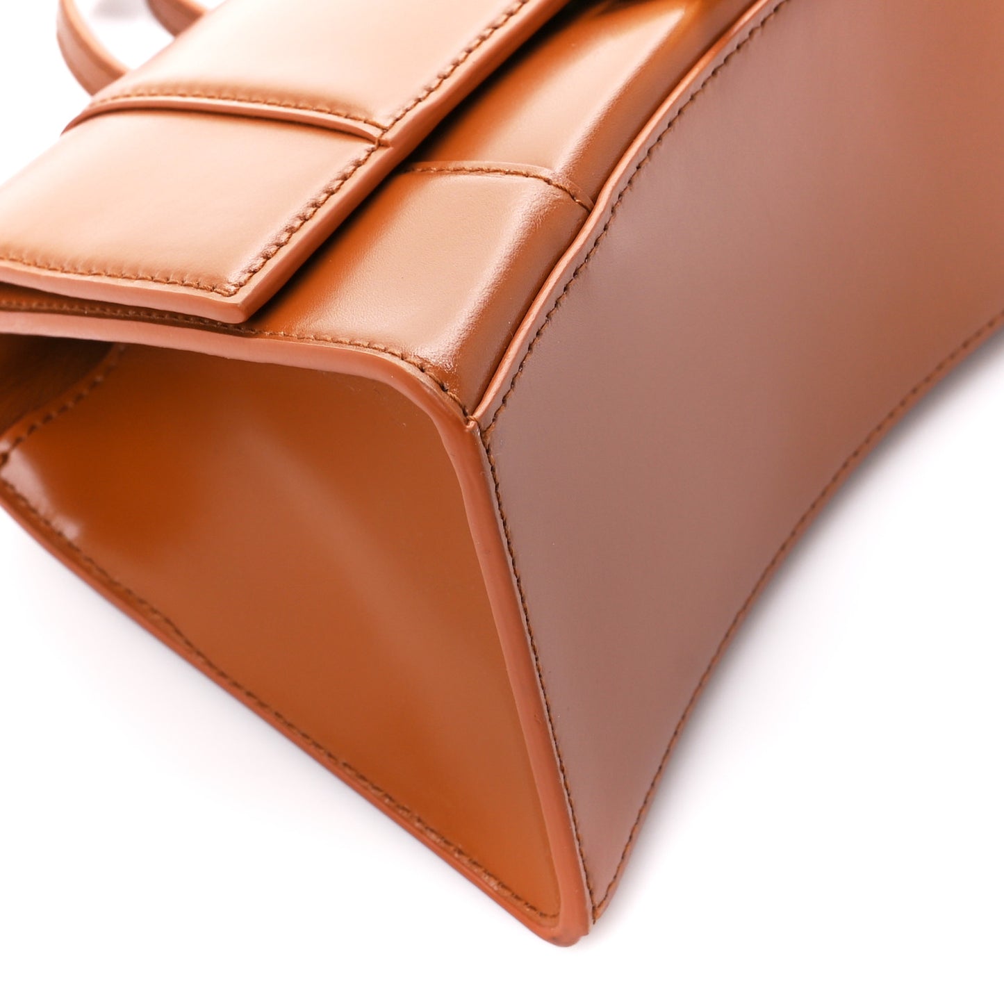 Shiny Box Calfskin Small Hourglass Top Handle Bag Camel