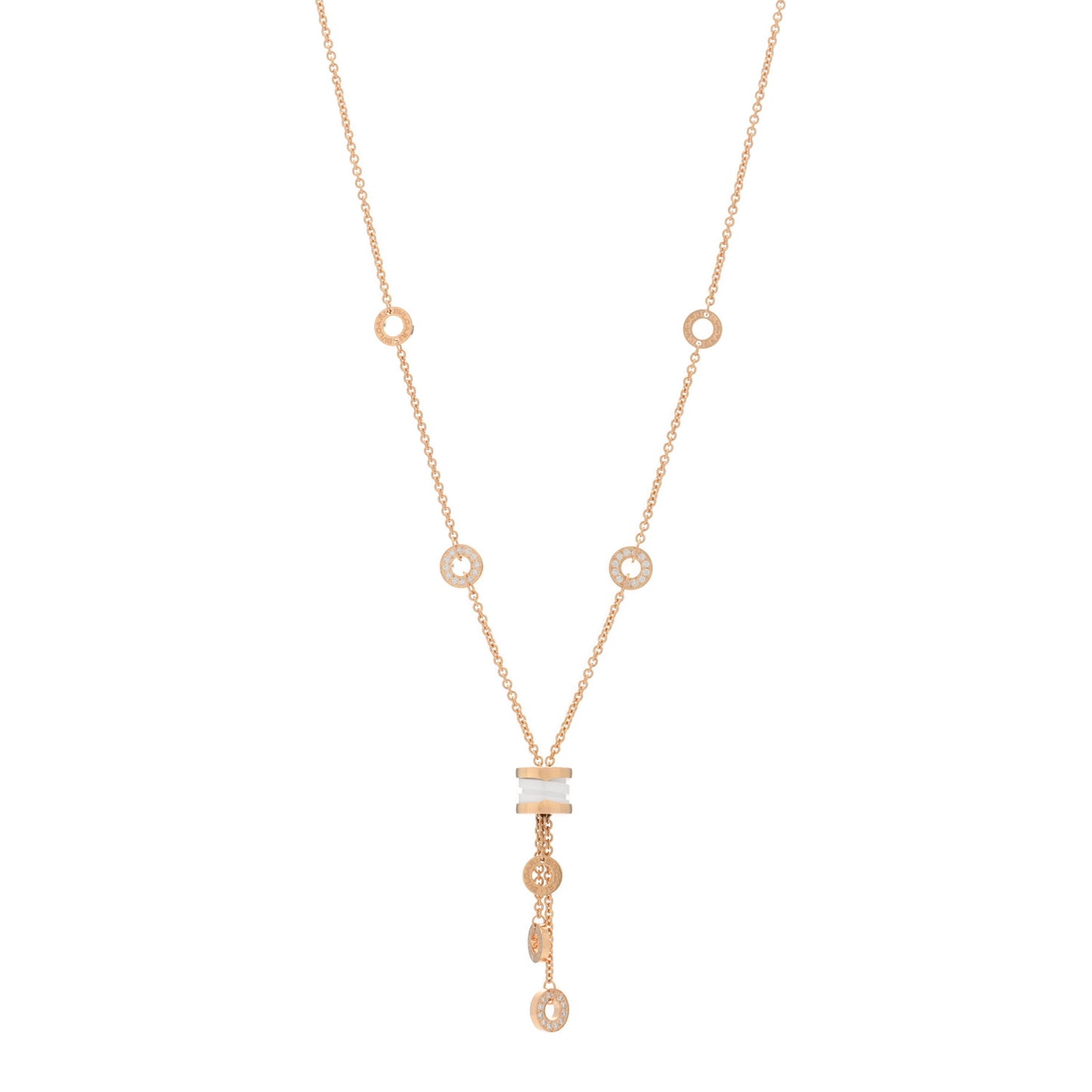 18K Rose Gold Diamond White Ceramic B.Zero1 Necklace