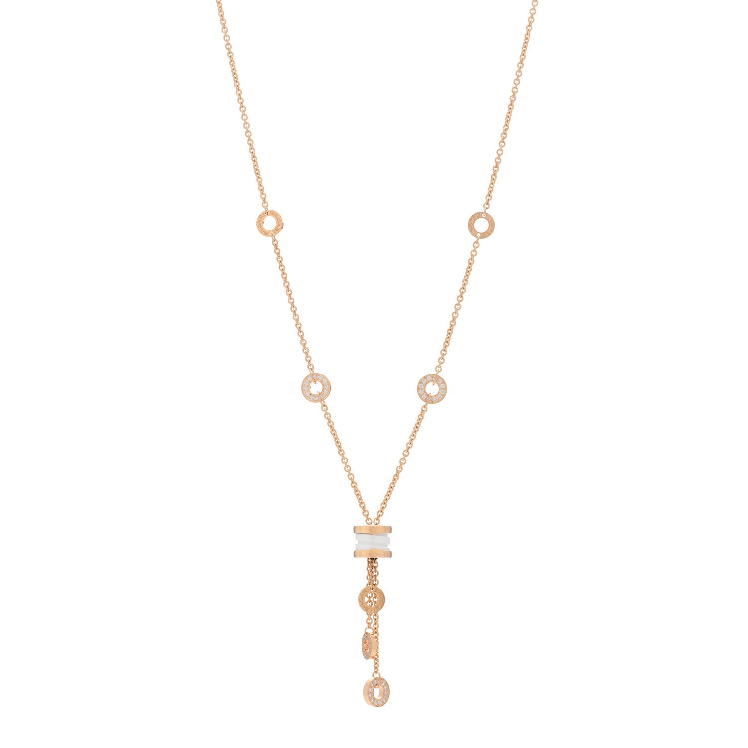Bulgari 18K Rose Gold Diamond White Ceramic B.Zero1 Necklace 1 of 3