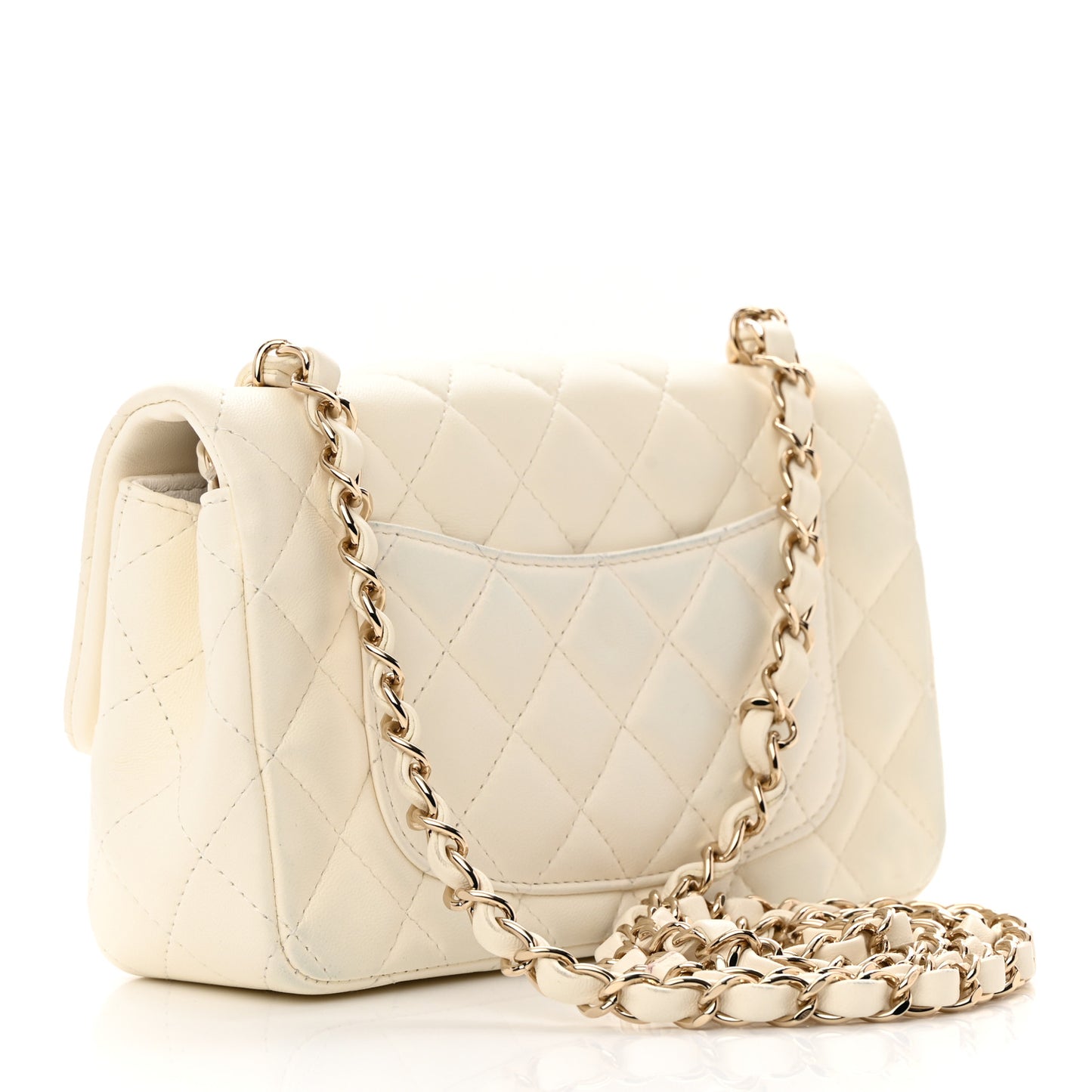 Lambskin Quilted Mini Rectangular Flap White