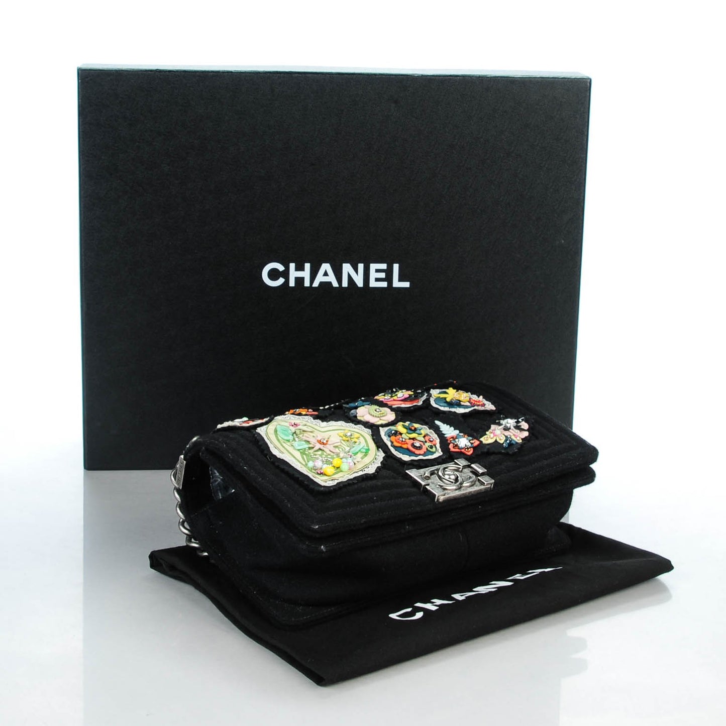 Felt Crest Embellished Medium Boy Flap Black